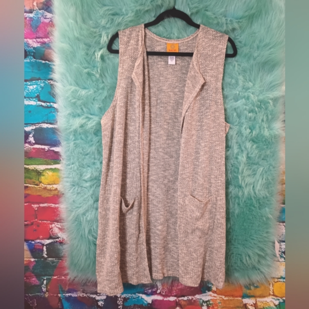 Ruby Rd Gray Silver White Sleeveless Open Front Fall Sweater Size M - Picture 13 of 14
